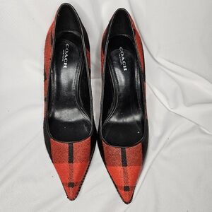 Coach Women's Black and Red Plaid Heels